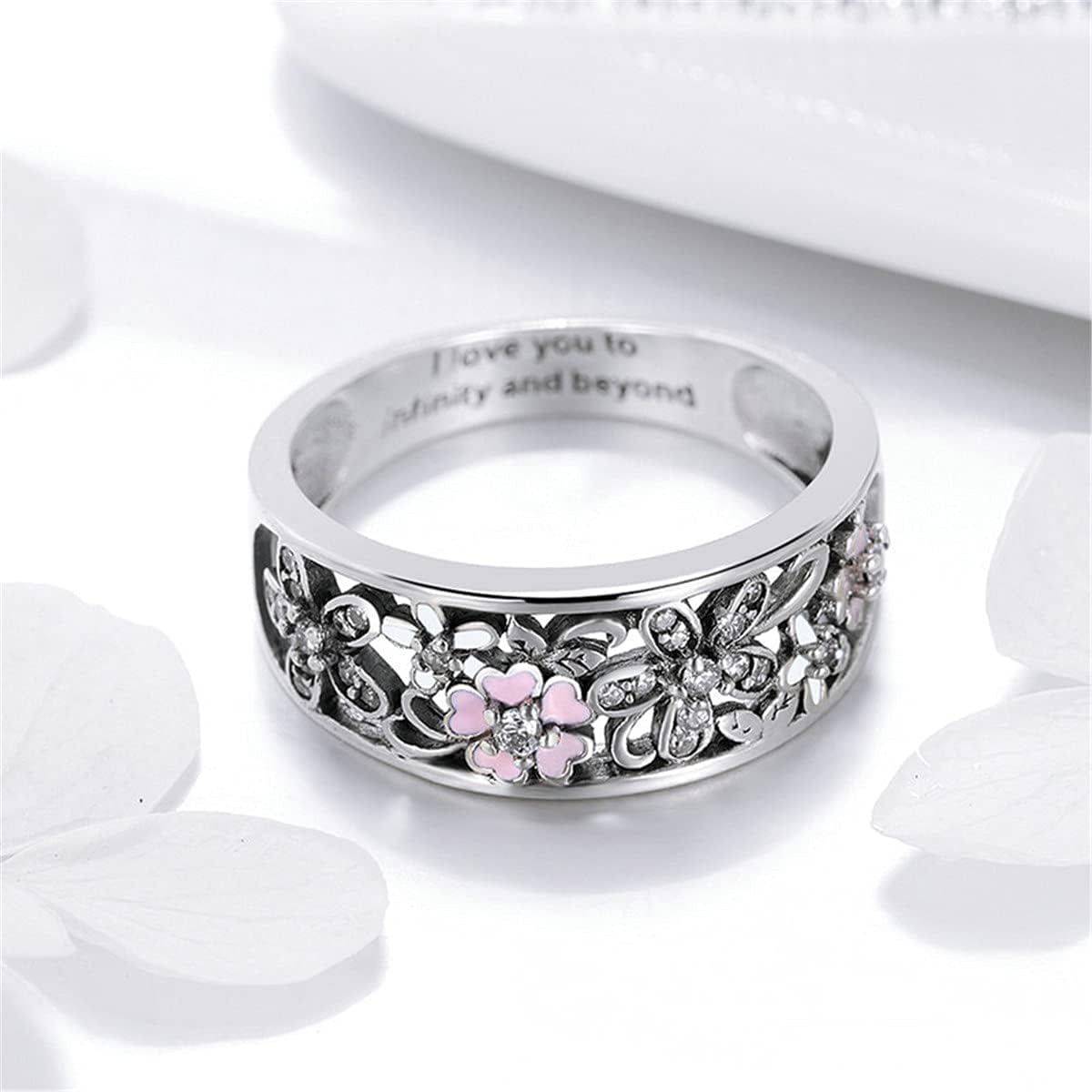925 Sterling Silver Rainbow Heart Star Cat Ring with Cubic Zirconia Stacking Stackable Promise Ring Wedding Band Jewelry Gifts for Women Teen Girls Size 6-9 (Flower, 7)