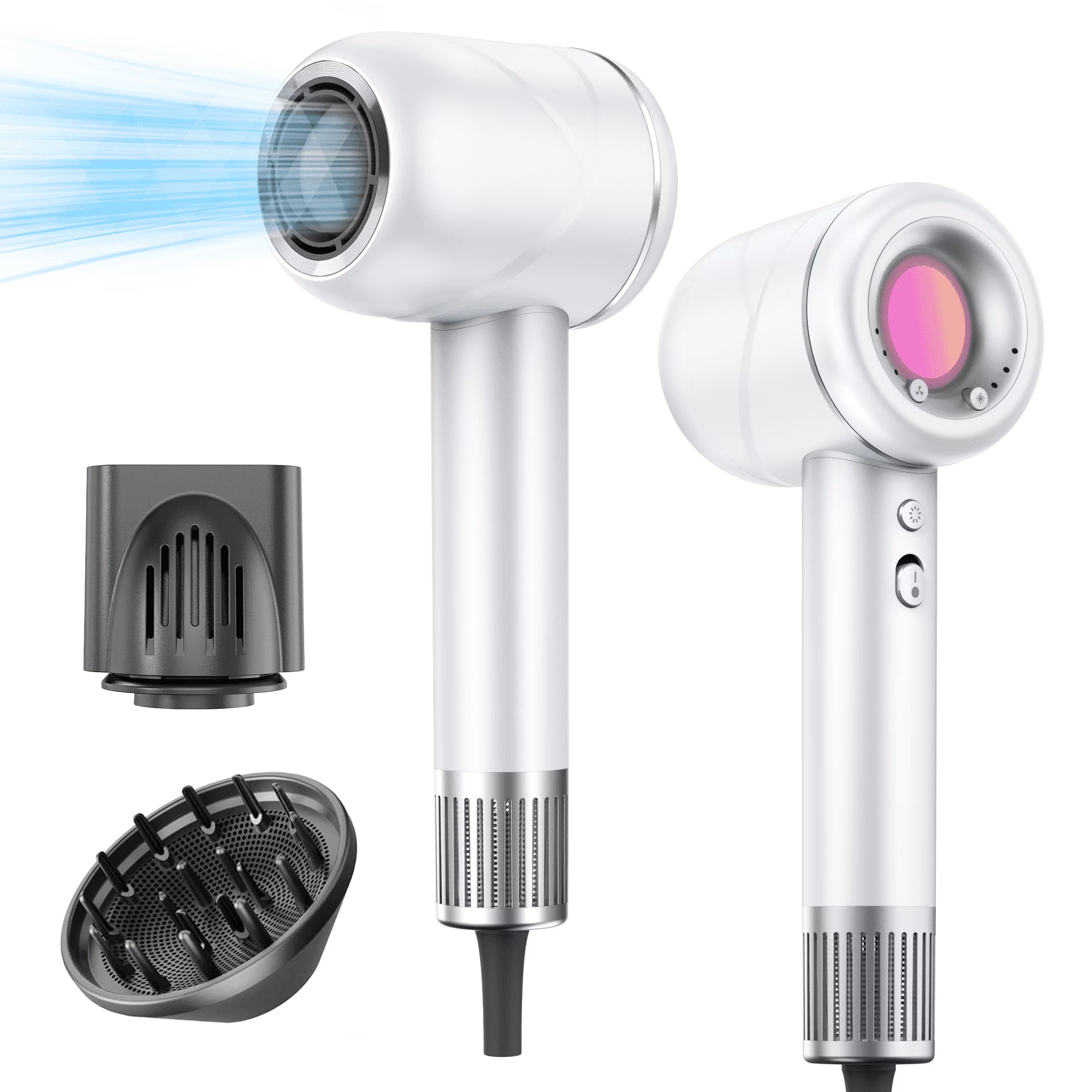 , 4 Temps & 3 Speeds High-Speed , Negative Ionic Blow Dryer with Magnetic Nozzle & Diffuser