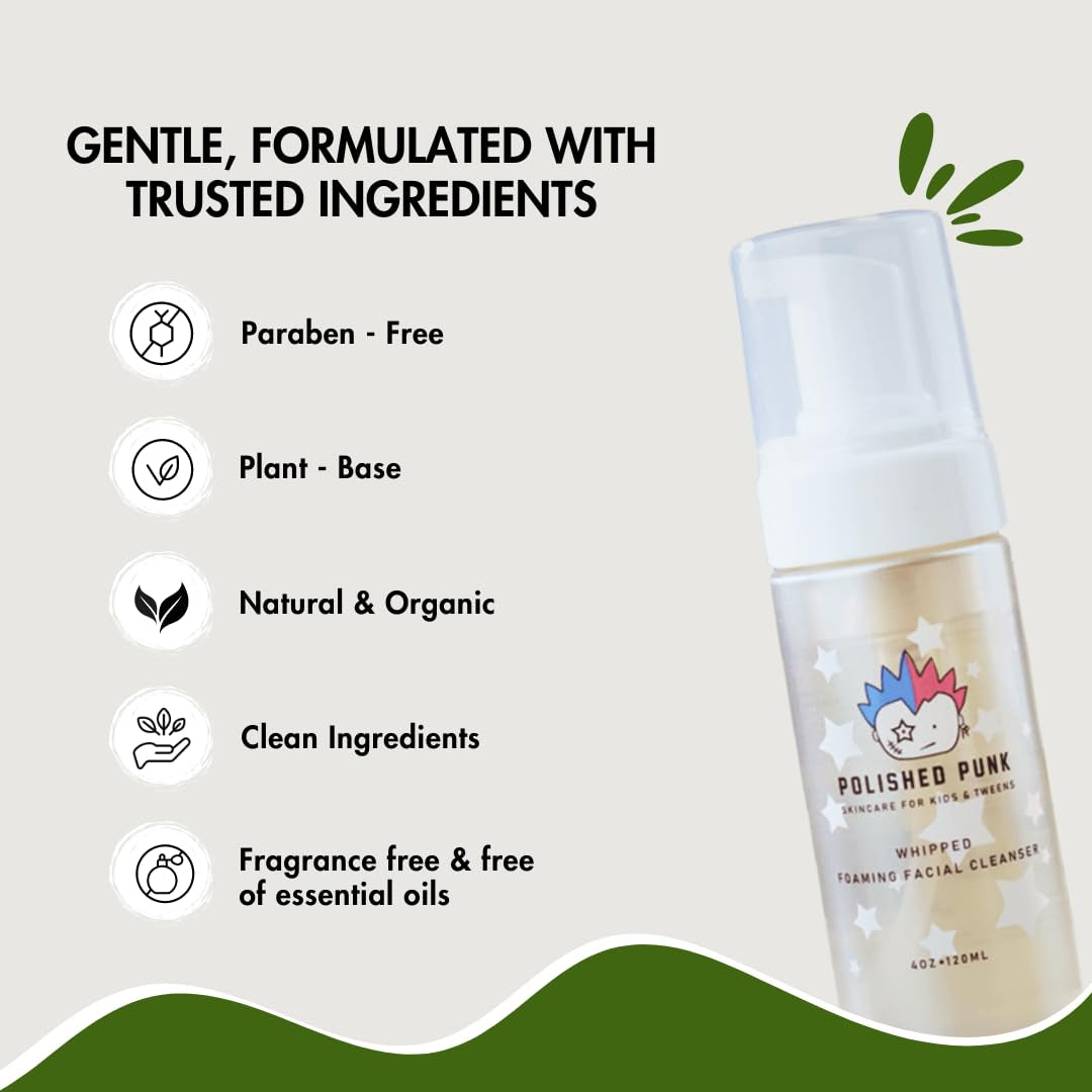 Natural and Organic Foaming Face Wash for Kids and Tweens, Soap and Fragrance Free Tear-Free Cleanser for Sensitive Skin with Botanical Extracts, Aloe, and Glycerin, 4 Oz
