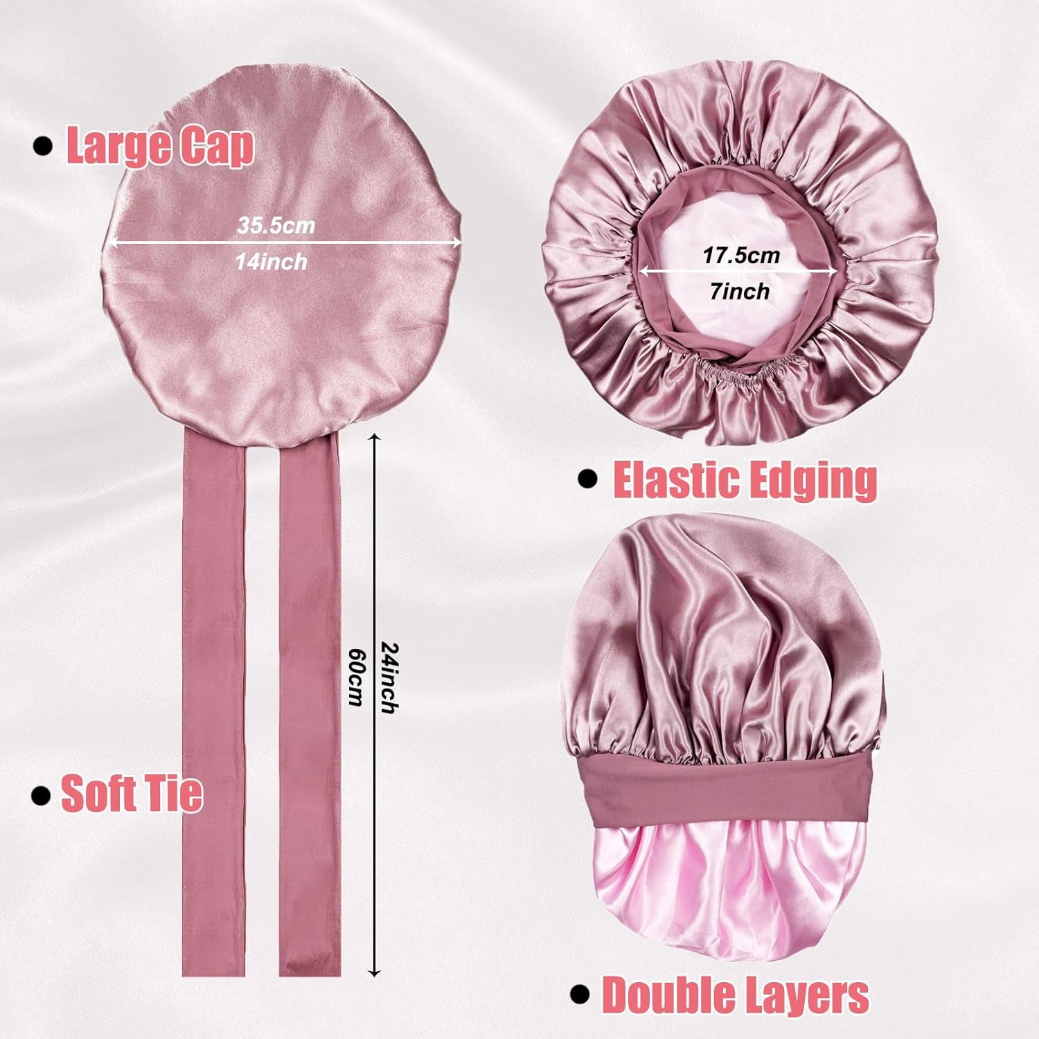 Luxelouise Satin Bonnet for Sleeping Silk Hair Bonnet for Sleeping Women Double Layer Silk Hair Wrap Sleep Bonet Satin Bonnets for Curly Hair and Braids (Cameo Pink)