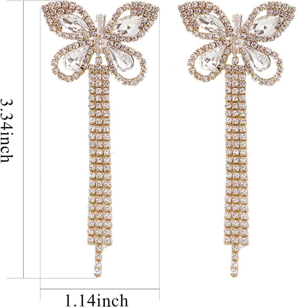 Butterfly Tassel Earrings for Women Womens Long Crystal Rhinestone Earrings Butterfly Dangle Drop Earrings