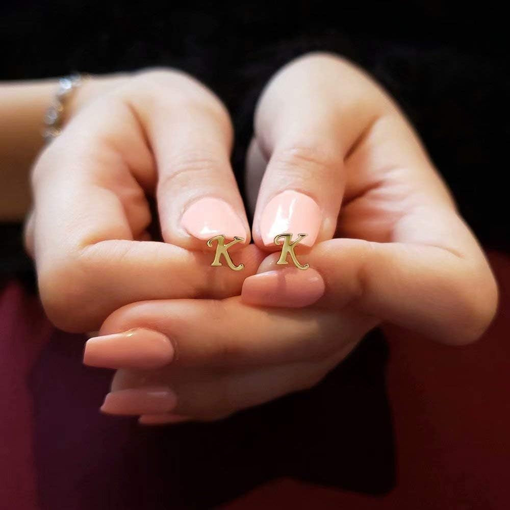 Sterling Silver Stud Earrings, 925 Sterling Silver Initial Stud Earrings Gold Plated Hypoallergenic Earrings for Women Sensitive Ears