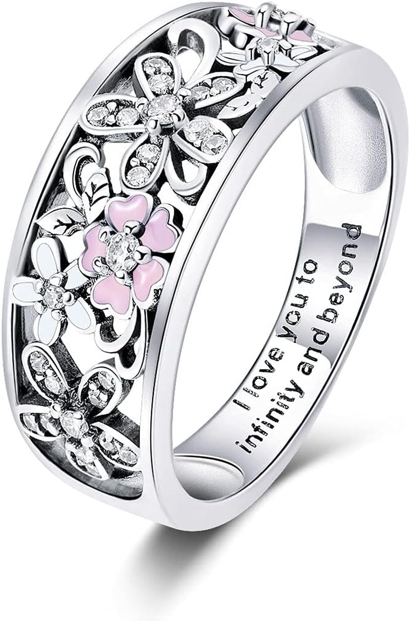 925 Sterling Silver Rainbow Heart Star Cat Ring with Cubic Zirconia Stacking Stackable Promise Ring Wedding Band Jewelry Gifts for Women Teen Girls Size 6-9 (Flower, 7)