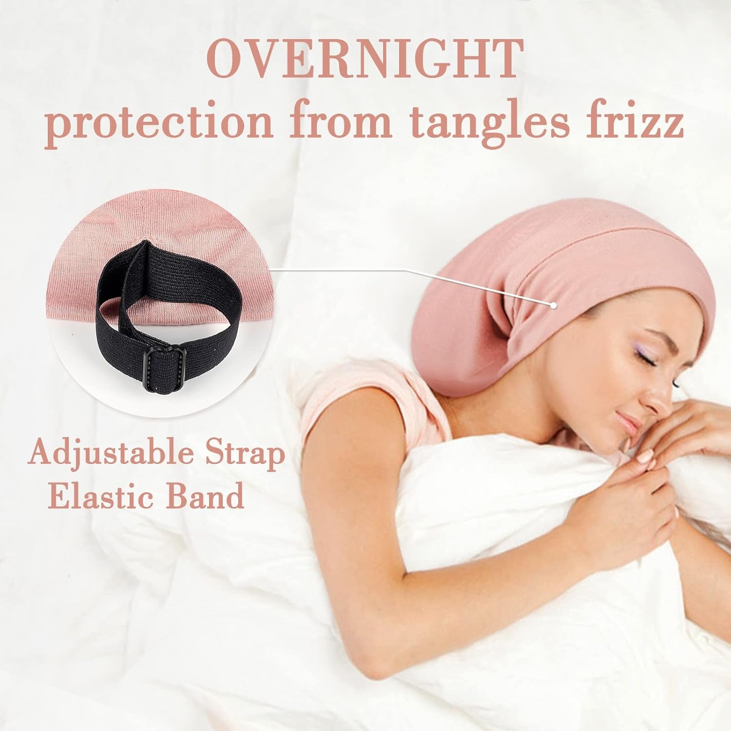 Mulberry Silk Bonnet for Sleeping Women, Real Silk Sleep Cap for Curly Hair and Braids, Pure Head Wrap with Scrunchies, Pink