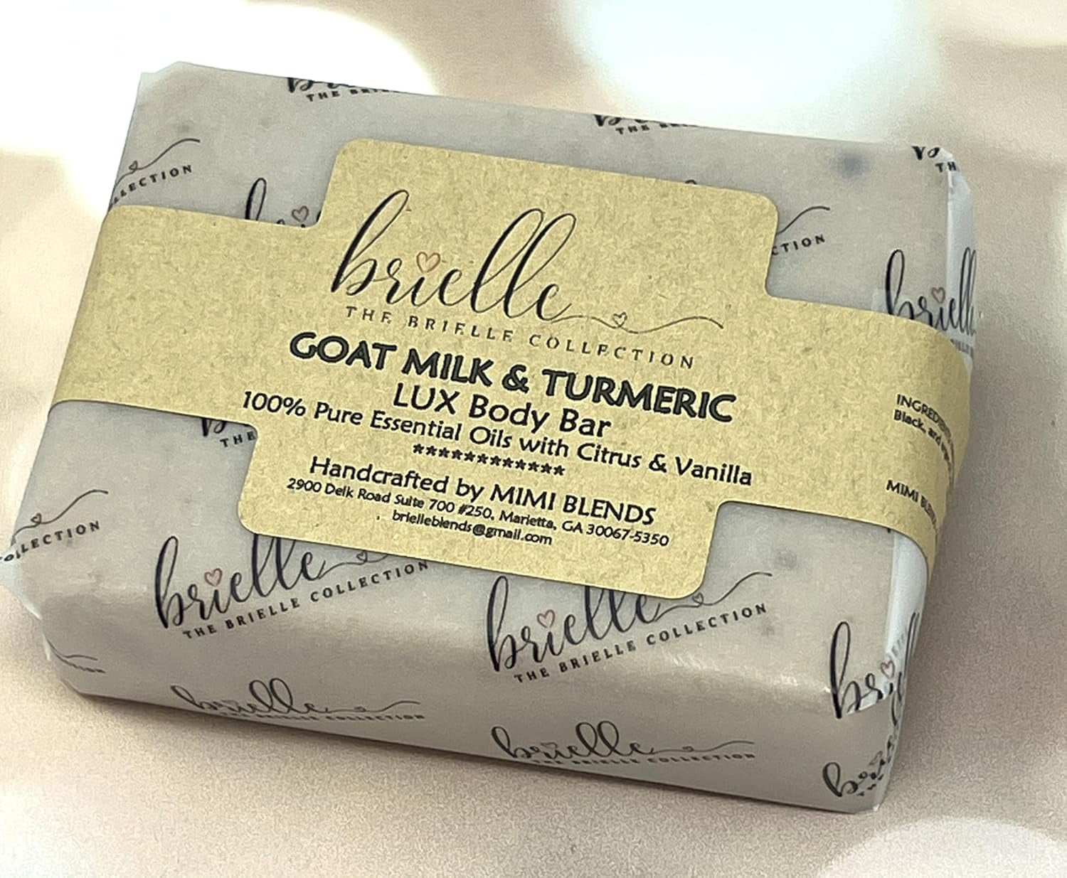 Goat Milk & Turmeric Lux Body Bar from Brielle by MIMI BLENDS (8 Oz) -  with Natural Vegetable Glycerin Soap Bases, Turmeric & Essential Oils - for Acne, Dark Spots, & All Skin Types