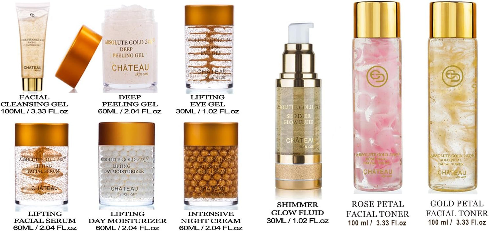 Absolute Gold 24K Rose Petal Facial Toner - 24 Karat Gold/Collagen. for All Skin Types. 3.33 Fl.Oz - 100 Ml.