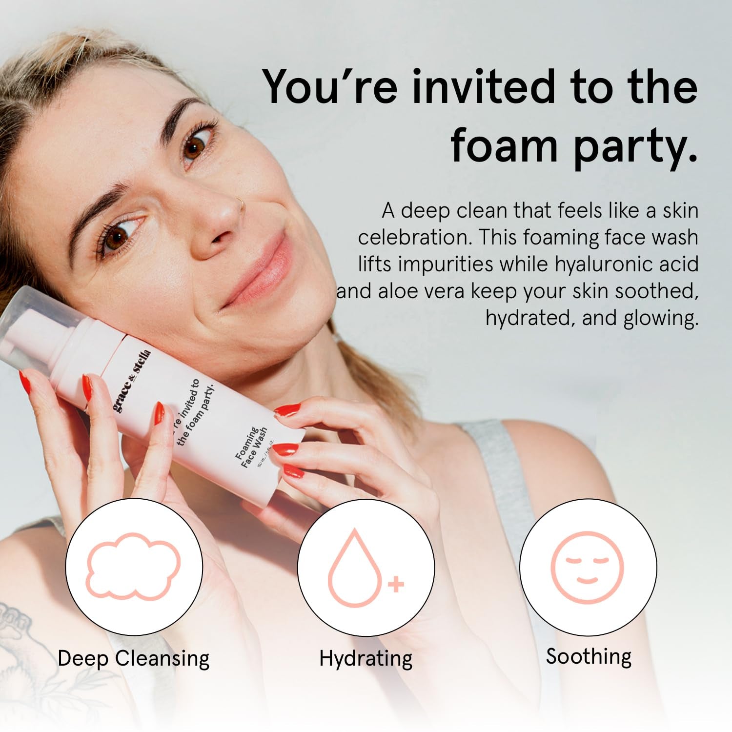 Award Winning Hydrating Face Wash (150Ml) - Gentle Foaming Facial Cleanser with Hyaluronic Acid, Rose Water, Aloe Vera - Moisturizing Cleansing Foam for Normal to Very Dry Skin - Vegan
