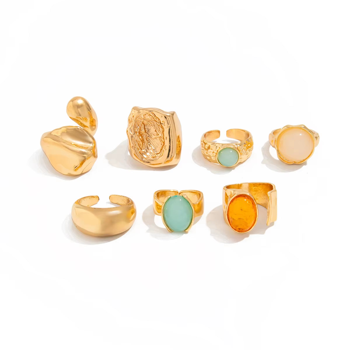 7Pcs/Set Luxury Gold Color Crystal Open Rings for Women Wedding Bridal Vintage Geometric Rings Trendy Finger Jewelry