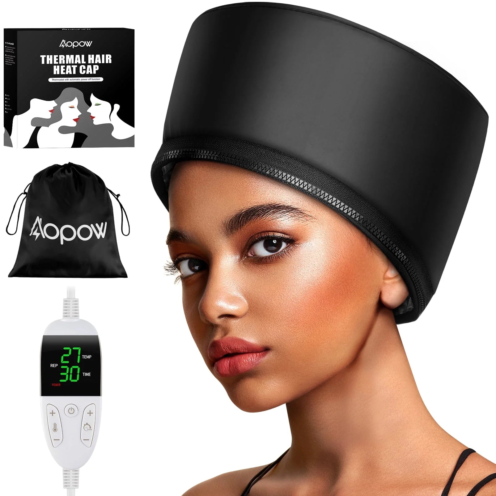 Hooded Hair Dryer Heat Cap Hair Care Deep Conditioning Thermal Steamer Cap for Home, with Temperature Control and Timer - Black