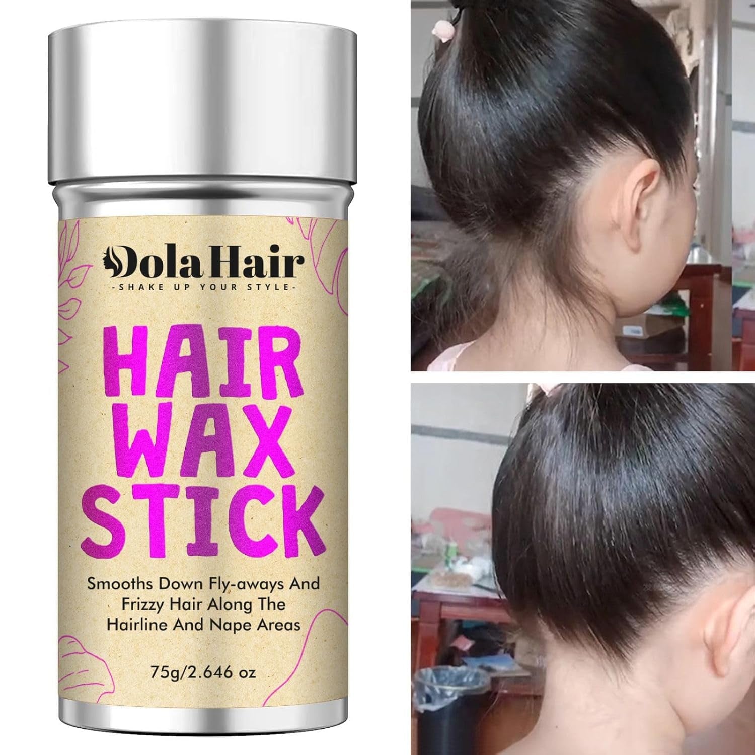 Portable Travel Hair Wax Stick - Slick Hair Pomade with Smoothing Brush for Women, Kids & Girls' Hair Styling