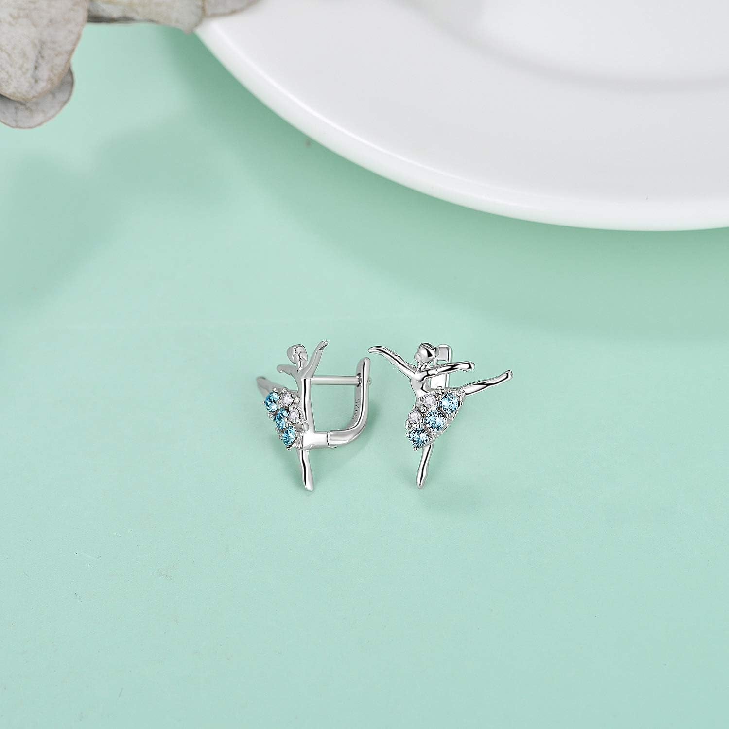 Ballerina Earrings 925 Sterling Silver Dancer Jewelry Embellished with Birthstone Crystals from Austria, Christmas Ballet Recital Themed Dancer Gifts for Women