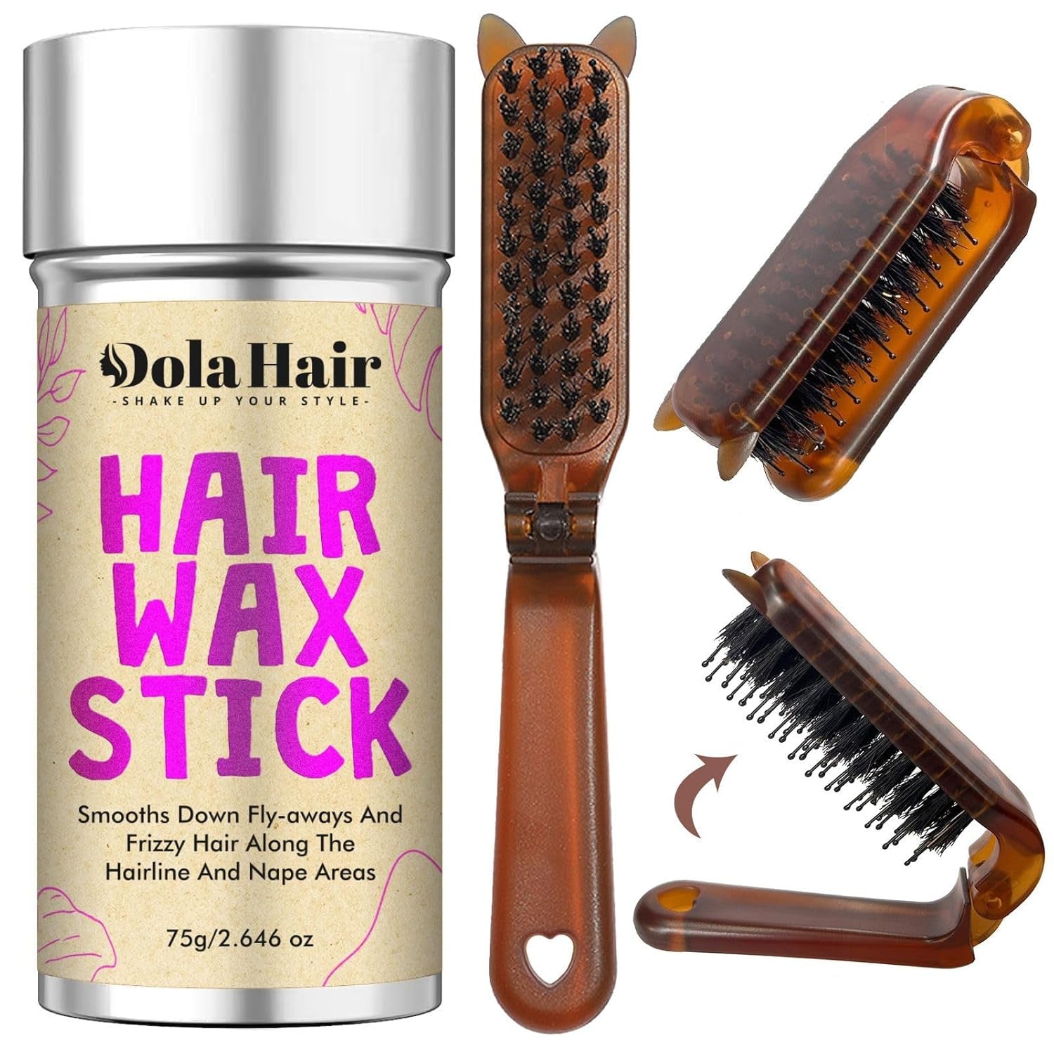 Portable Travel Hair Wax Stick - Slick Hair Pomade with Smoothing Brush for Women, Kids & Girls' Hair Styling
