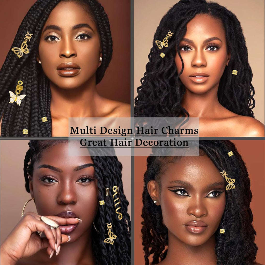 18PCS Snake Hair Jewelry Gold Butterfly Braids Clips Hair Cuffs Rings Metal Spiral Loc Jewelry Multi Style Braid Accessories for Women and Girls