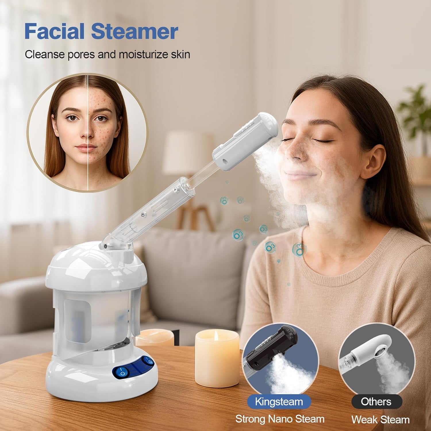 Hair Steamer  2 in 1 Ozone Facial Steamer, Design for Personal Care Use at Home or Salon Bar