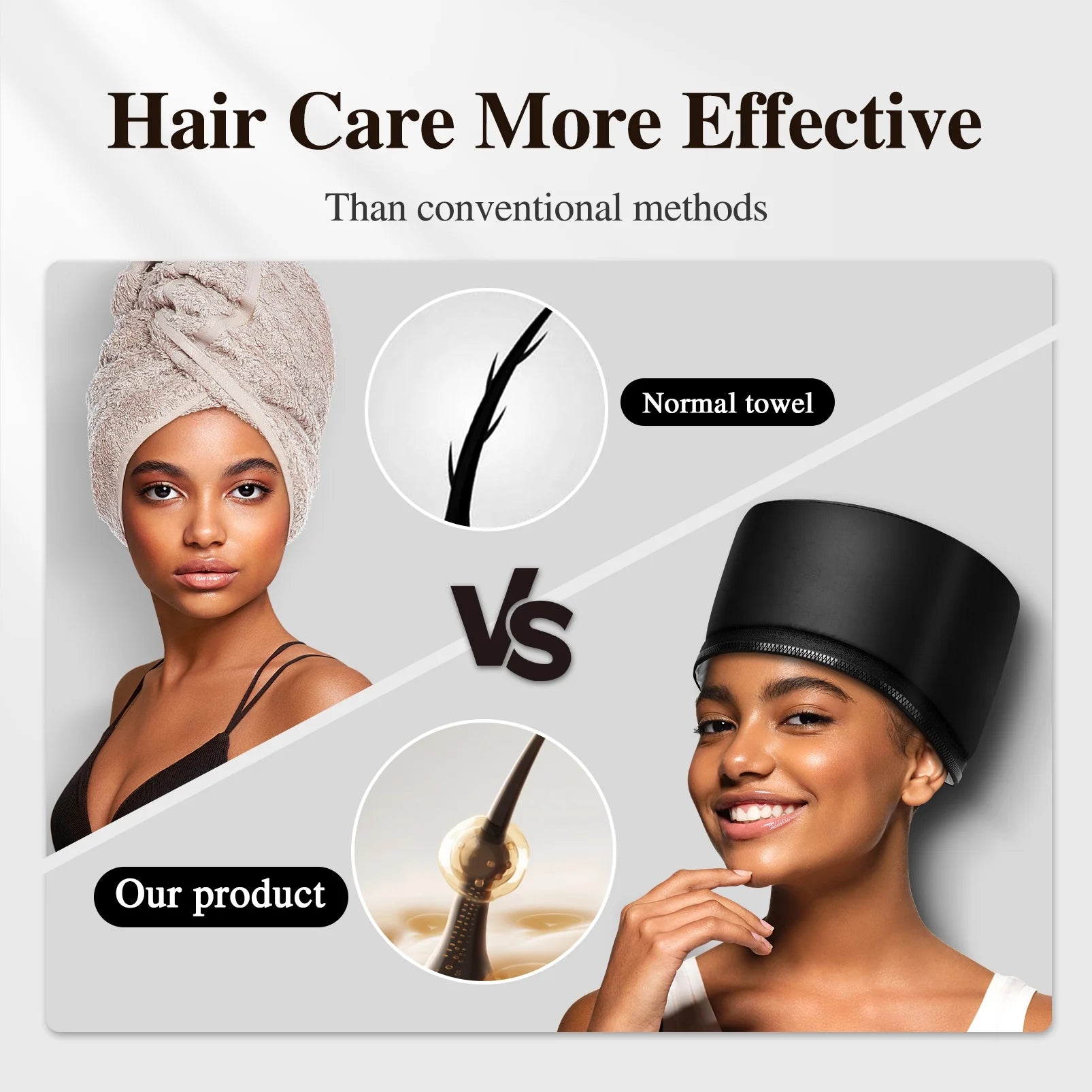 Hooded Hair Dryer Heat Cap Hair Care Deep Conditioning Thermal Steamer Cap for Home, with Temperature Control and Timer - Black