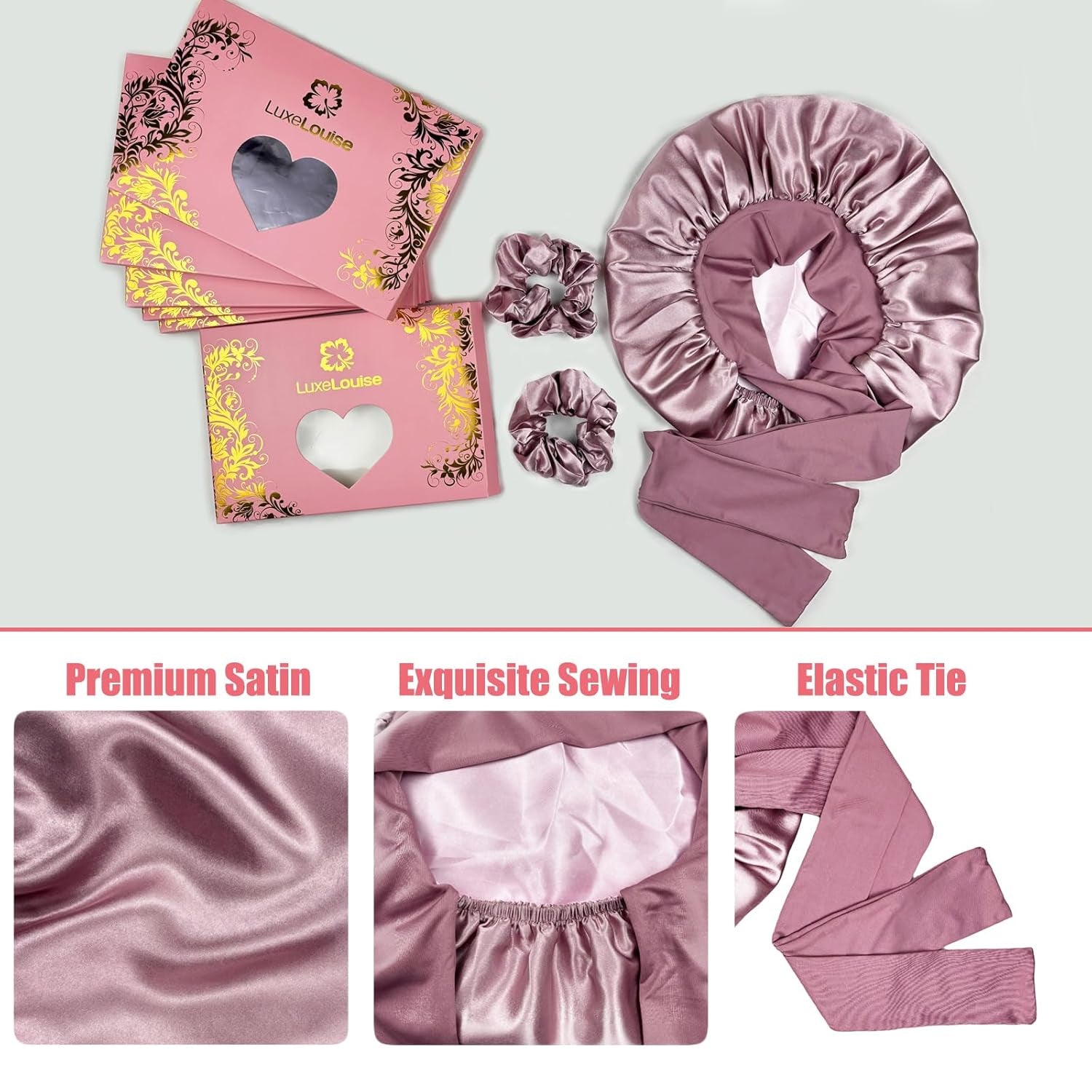 Luxelouise Satin Bonnet for Sleeping Silk Hair Bonnet for Sleeping Women Double Layer Silk Hair Wrap Sleep Bonet Satin Bonnets for Curly Hair and Braids (Cameo Pink)
