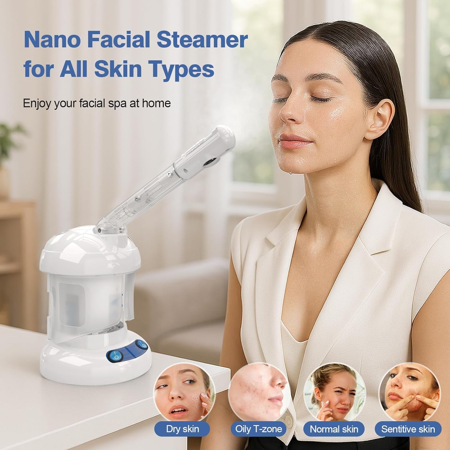 Hair Steamer  2 in 1 Ozone Facial Steamer, Design for Personal Care Use at Home or Salon Bar