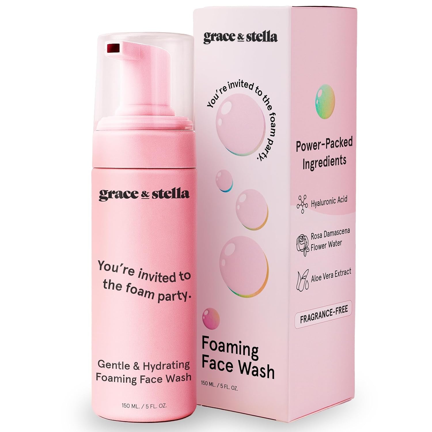 Award Winning Hydrating Face Wash (150Ml) - Gentle Foaming Facial Cleanser with Hyaluronic Acid, Rose Water, Aloe Vera - Moisturizing Cleansing Foam for Normal to Very Dry Skin - Vegan
