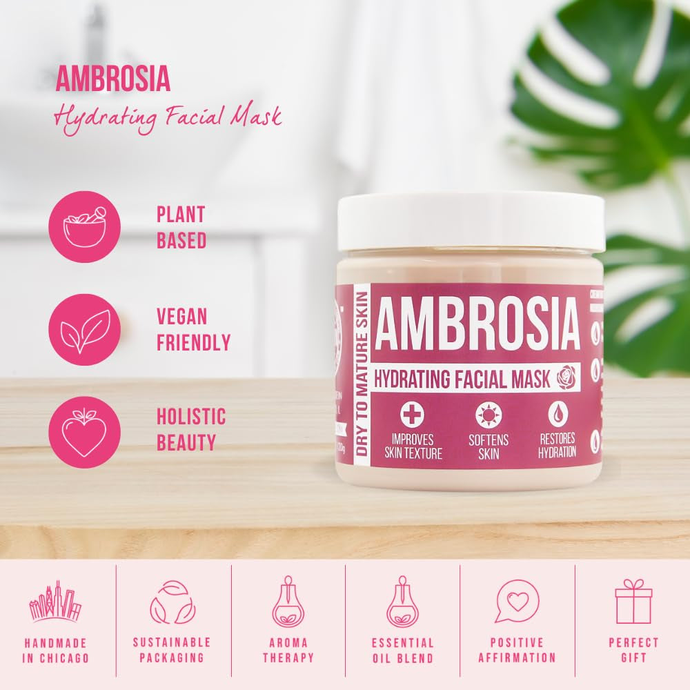 Ambrosia Hydrating Facial Mask | Honey, Vanilla Scent | Hydrating and Rejuvenating | 4 Oz
