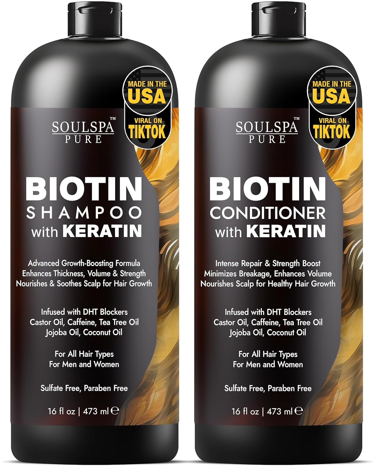 Biotin Shampoo and Conditioner Set with Keratin - Sulfate-Free Advanced Anti-Thinning, Hair Growth Shampoo and Conditioner Combo Repair Formula - with DHT Blockers, for Men & Women - 16 Fl Oz Each