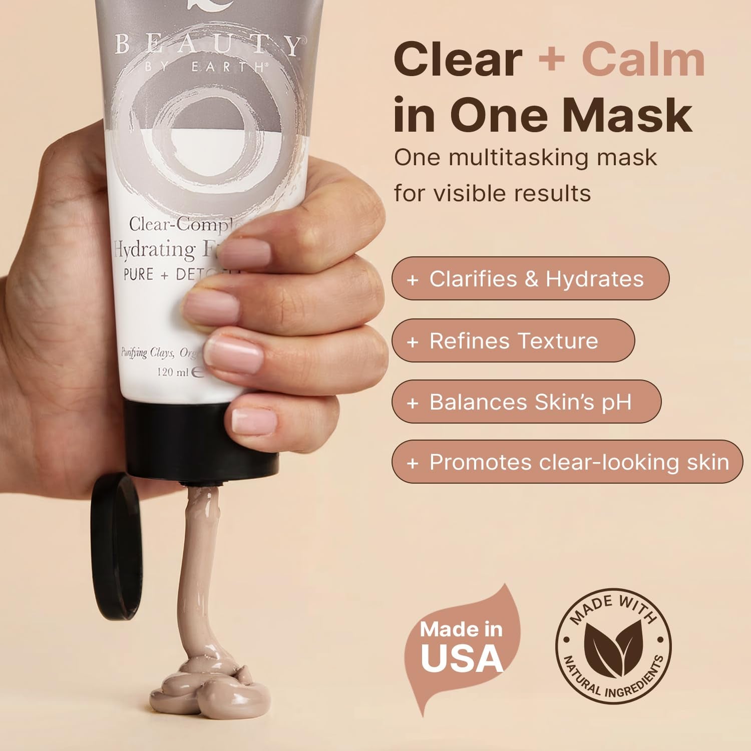 Clay Mask for Face - USA Made with Organic & Natural Ingredients, Non-Drying Pore Cleansing Mud Mask, Skin Care Facial Mud for Women & Men, Minimizes Pores and Excess Oil