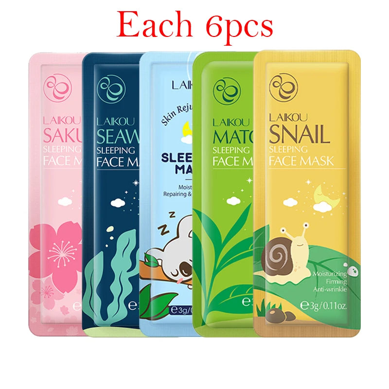30Pcs LAIKOU Sleeping Face Mask Moisturizing Anti-Aging Creams Mask No Wash Disposable Facial Mask Skin Care for Beauty