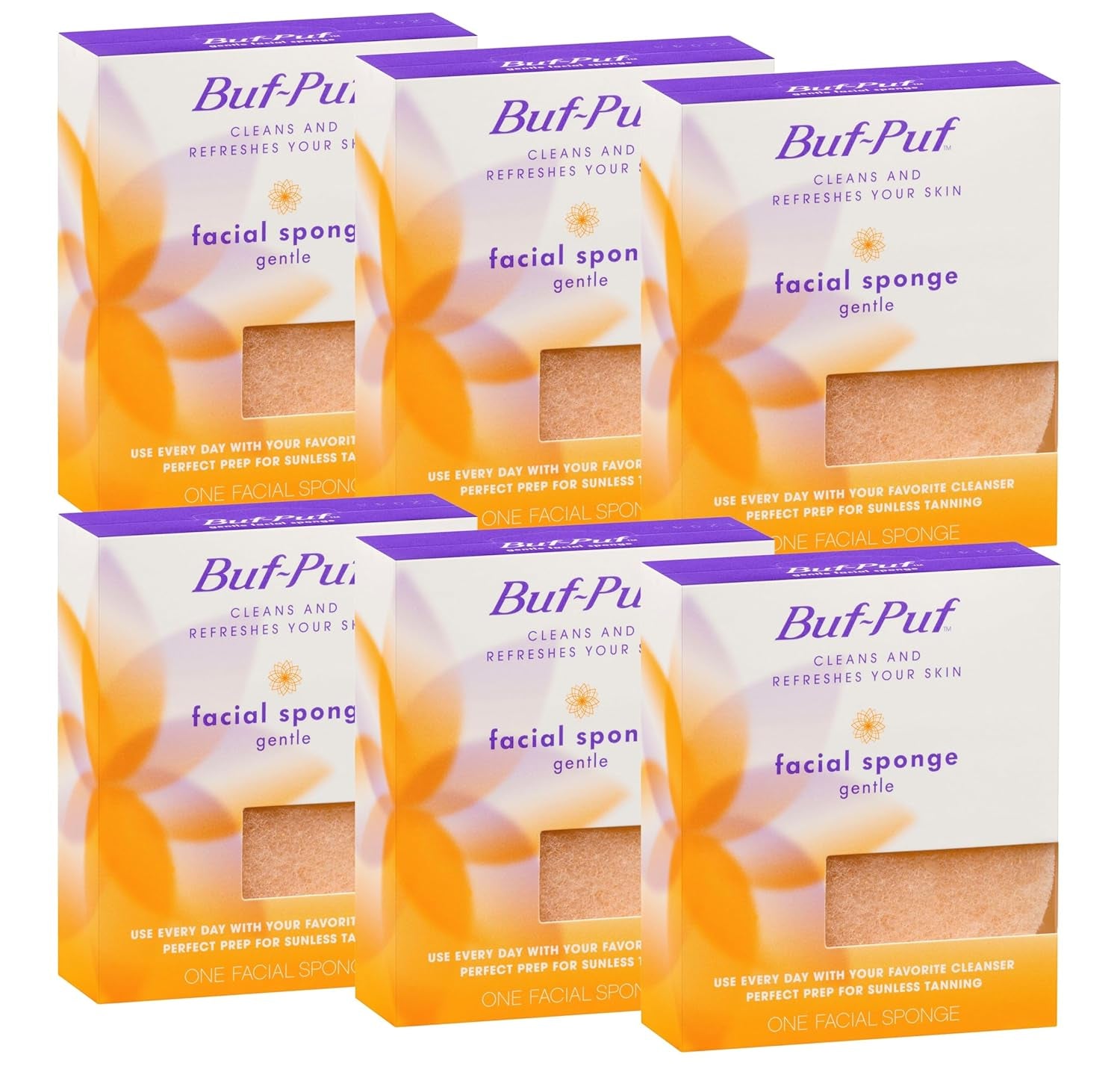 Reusable All-Purpose Facial Sponge, Gentle (Pack of 6)