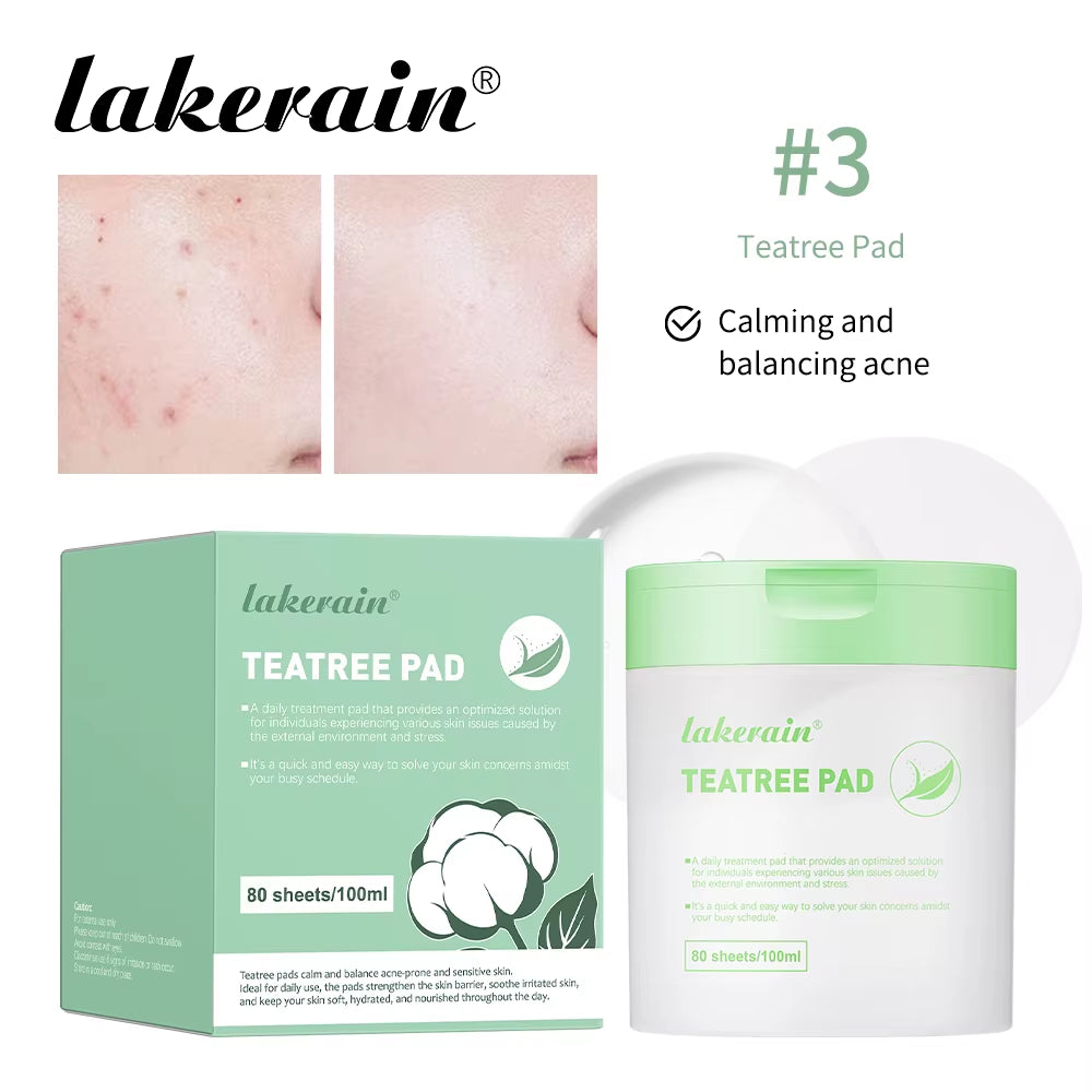 Teatree Pad Facial Toner with Tea Tree and Lactobacillus Soothing Cotton Pad for Sensitive Acne Skin Vegan Facial Gauze Skin Car