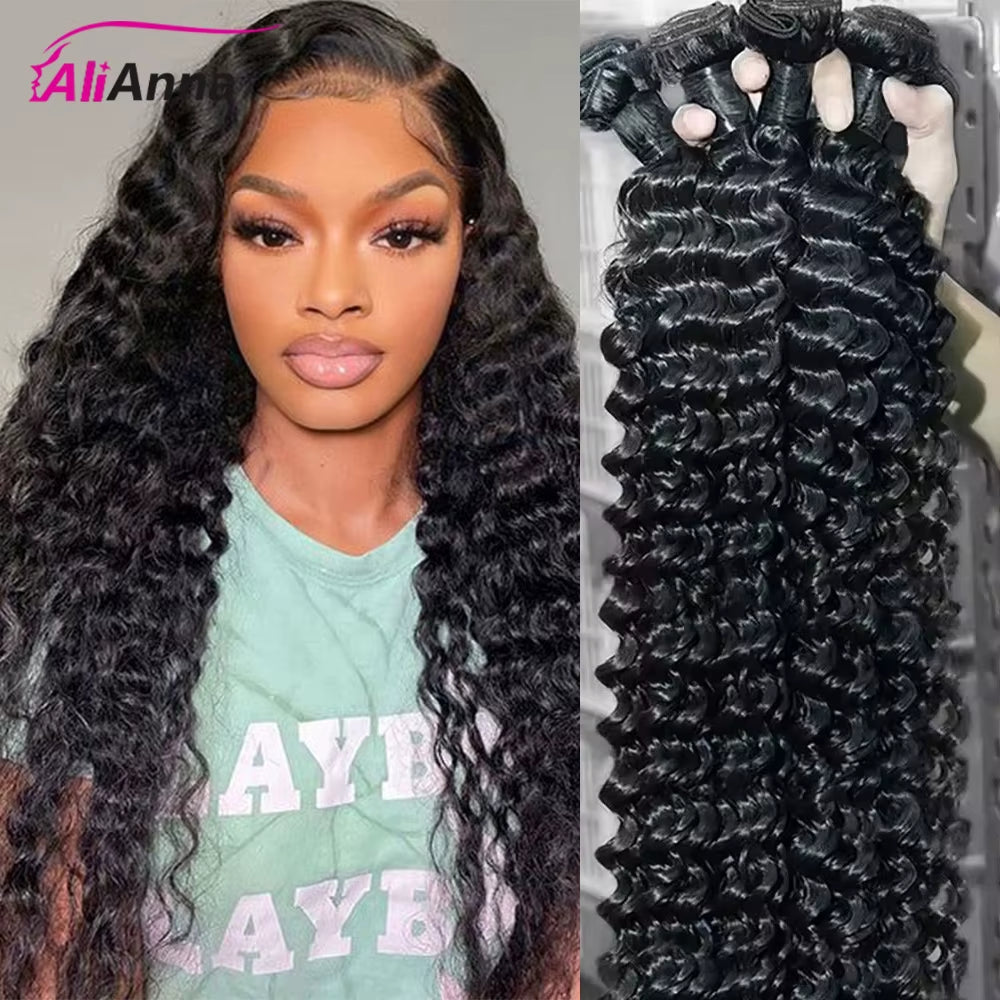 Deep Wave Bundles Human Hair 100% Real Human Hair Extensions Brazilian 20 22 24 Inch Deep Curly Bundles Human Hair Fast Shipping