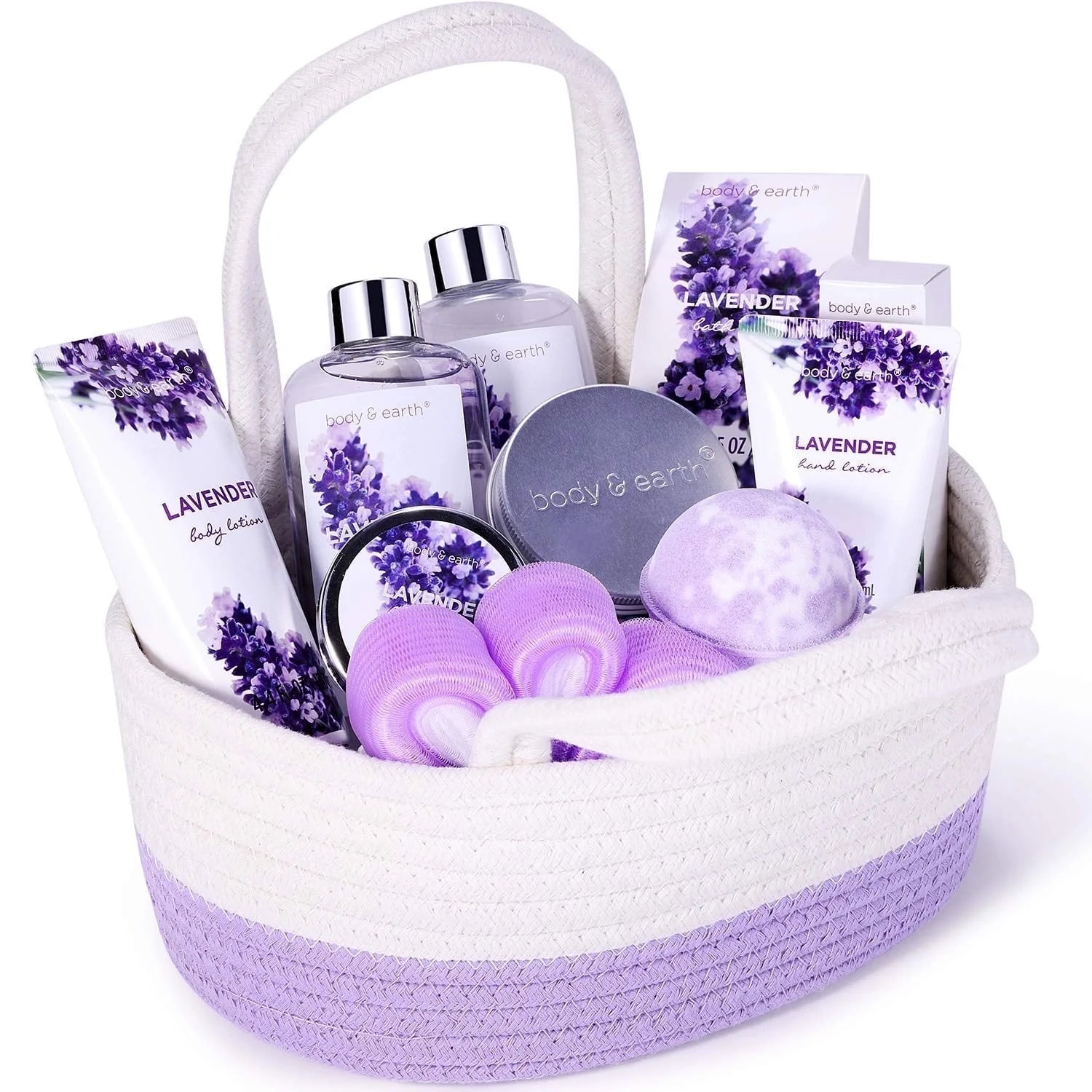 Bath Gift Set for Women - 11 Pcs Lavender Spa Basket Kits, Holiday Christmas Birthday Gifts for Her
