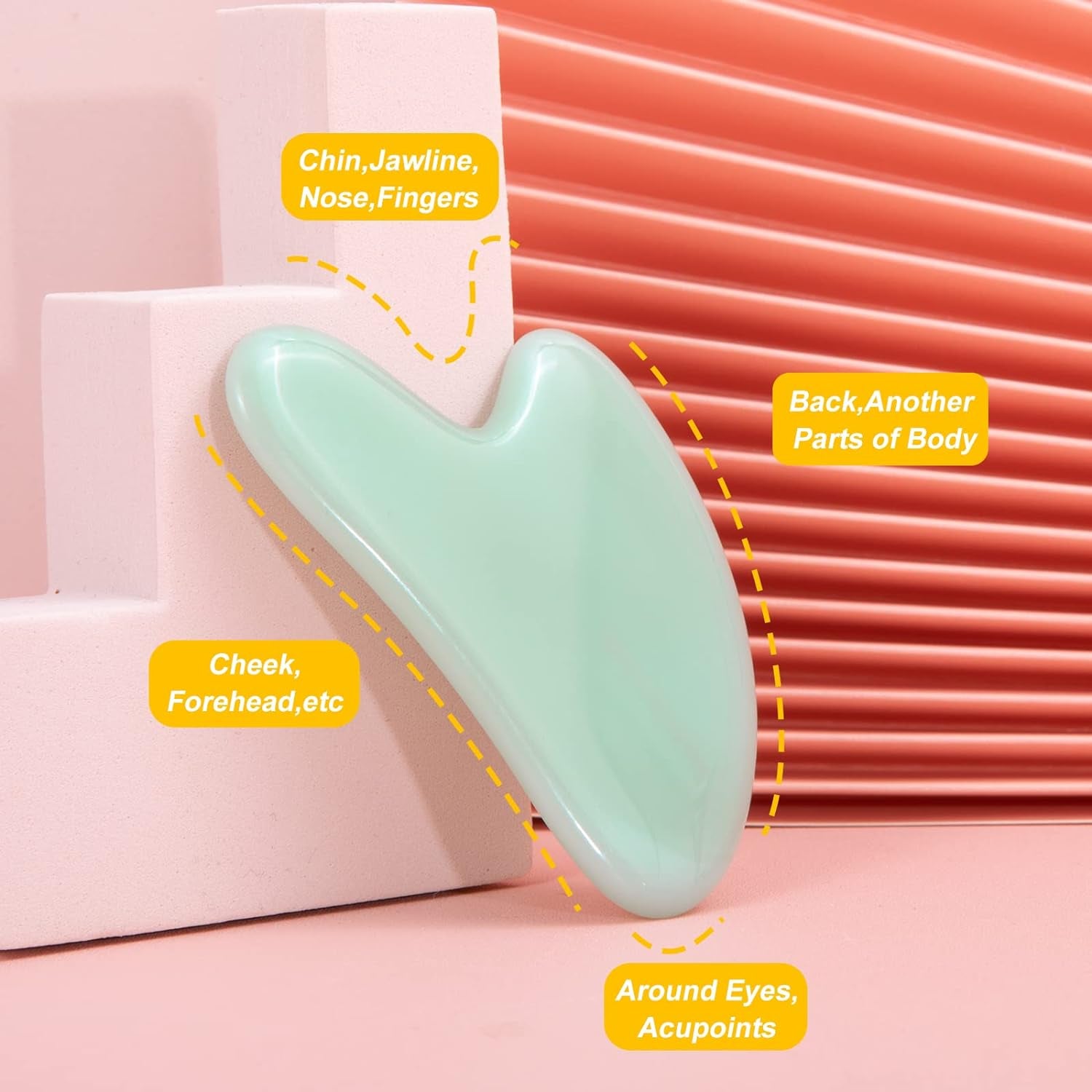 Guasha,Gua Sha Facial Tool,Secret Therapy of Beauty from the Ancient Oriental,Face Slimmer Massage,Decrease Puffiness and Tighten Skin,Improve Face Shape.(Green)