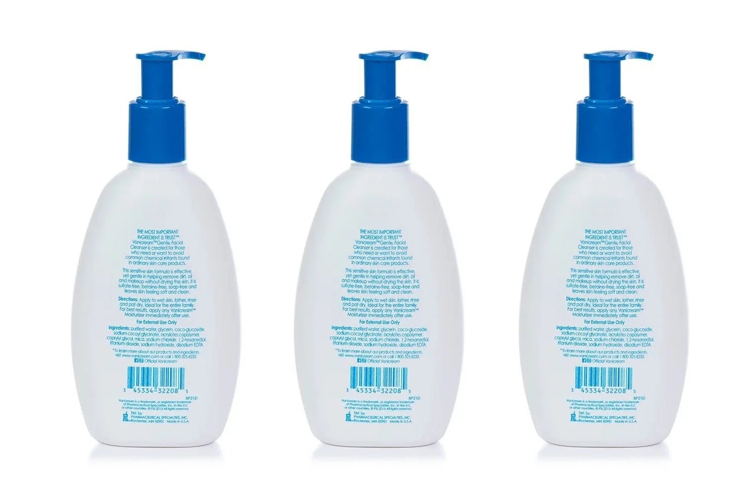 Gentle Facial Cleanser for Sensitive Skin-Gluten Free, 8 Oz (Pack of 3)