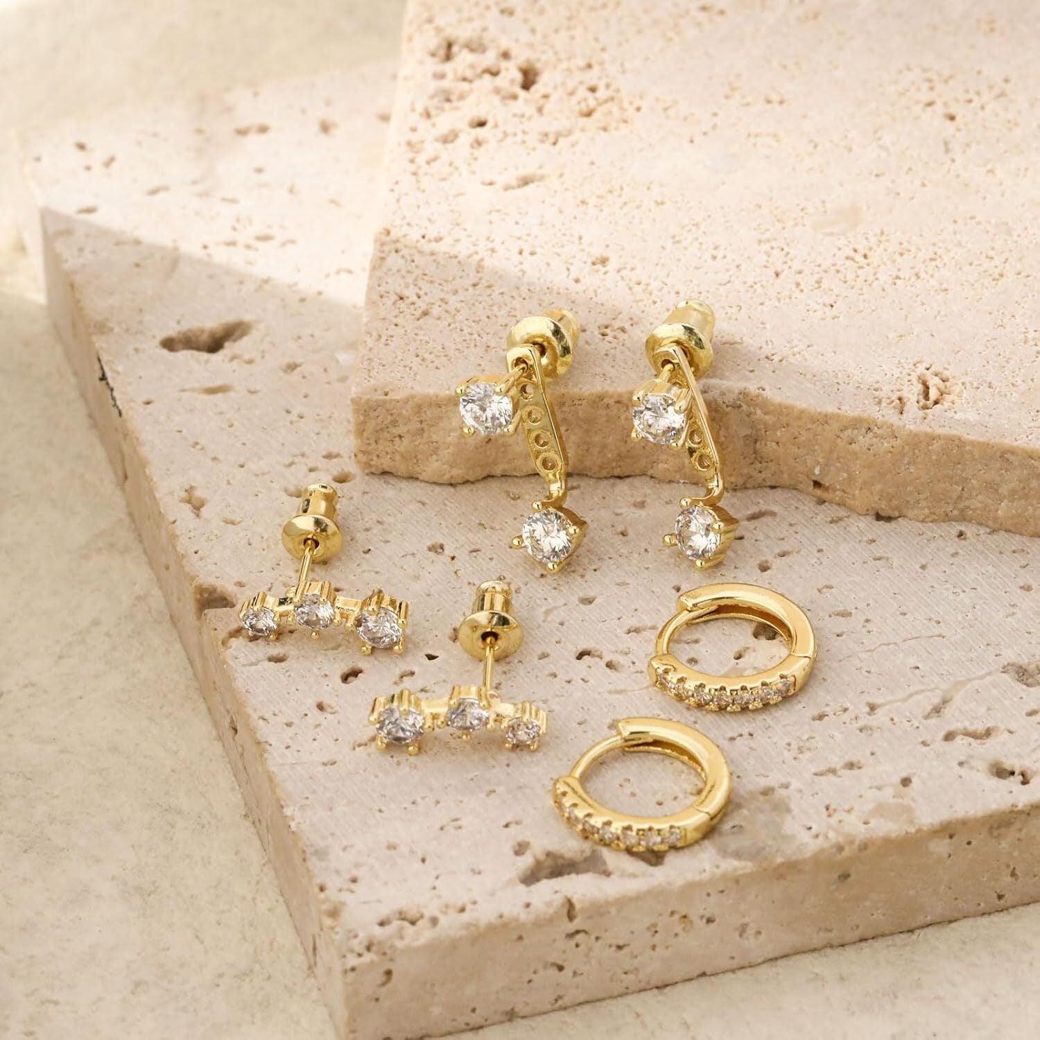 Gold Hoop Earrings for Women Gold Earrings Set 14K Gold/White Gold Plated