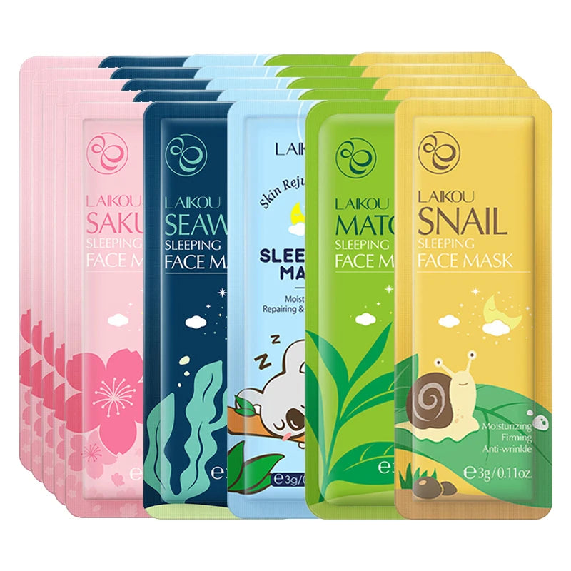 30Pcs LAIKOU Sleeping Face Mask Moisturizing Anti-Aging Creams Mask No Wash Disposable Facial Mask Skin Care for Beauty