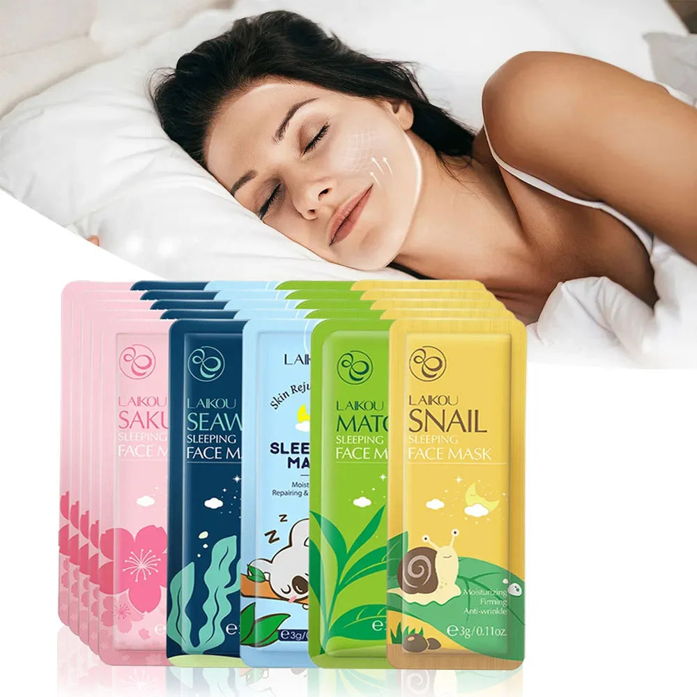 30Pcs LAIKOU Sleeping Face Mask Moisturizing Anti-Aging Creams Mask No Wash Disposable Facial Mask Skin Care for Beauty