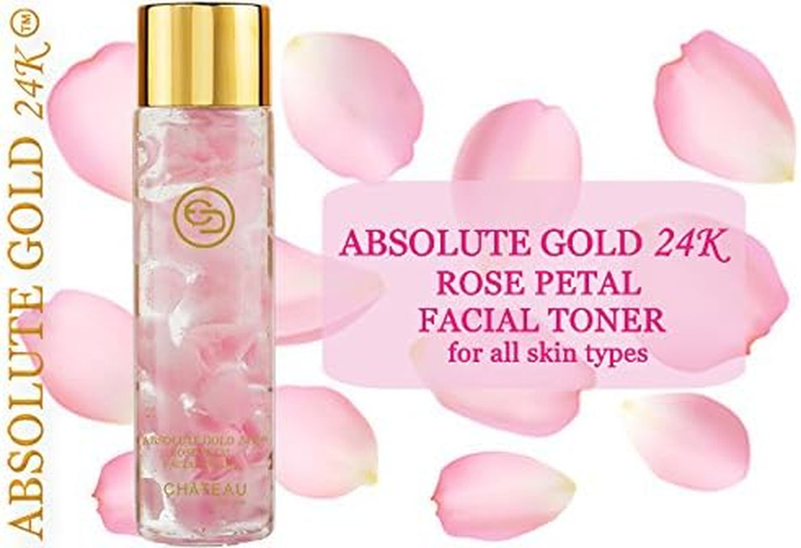 Absolute Gold 24K Rose Petal Facial Toner - 24 Karat Gold/Collagen. for All Skin Types. 3.33 Fl.Oz - 100 Ml.