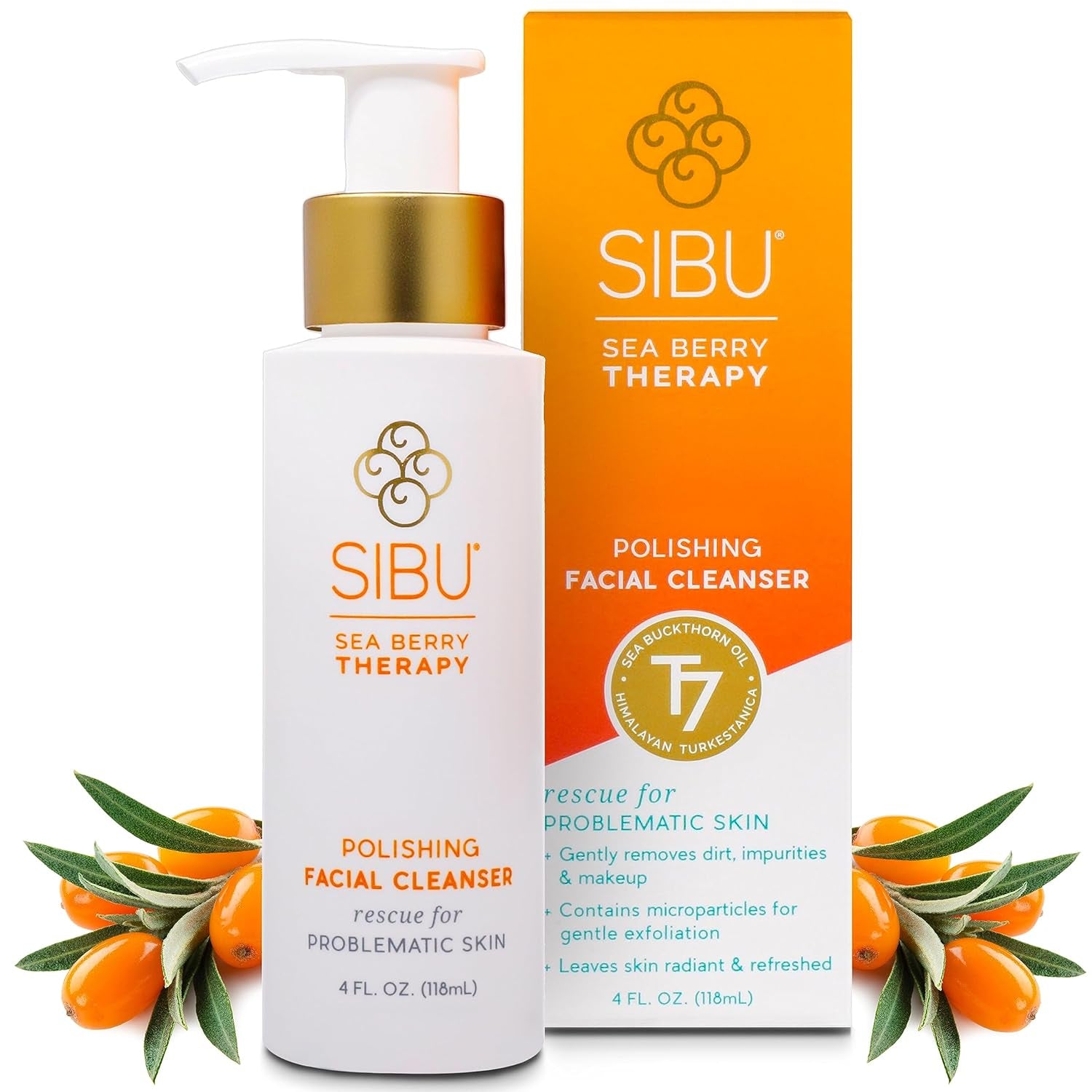 Sea Buckthorn Polishing Facial Cleanser (4Oz), Face Wash Made from Premium Himalayan Sea Berry Oil – Moisturizes Skin, Reduces Blemishes, Removes Make-Up