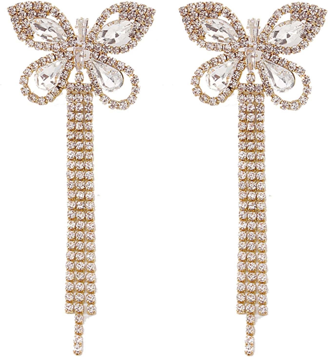 Butterfly Tassel Earrings for Women Womens Long Crystal Rhinestone Earrings Butterfly Dangle Drop Earrings