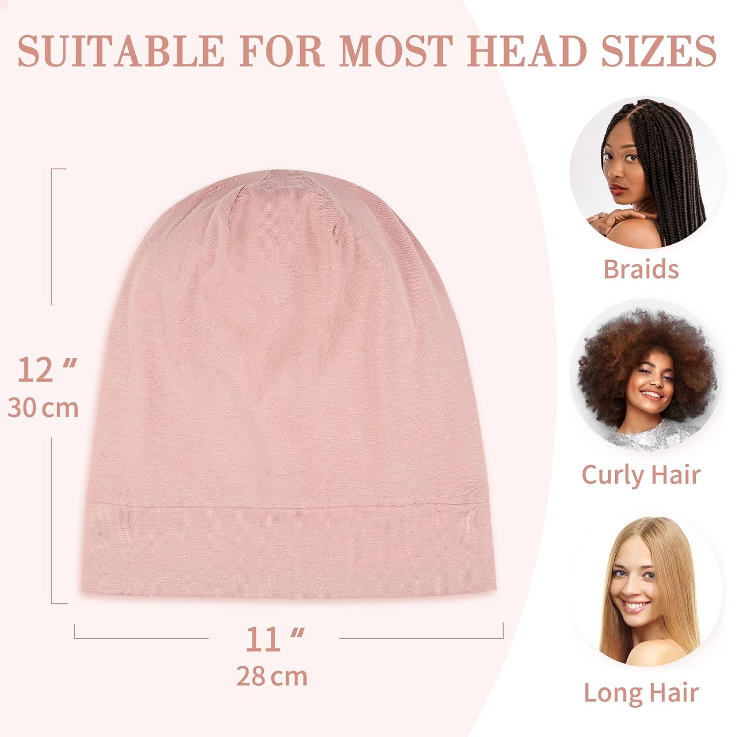 Mulberry Silk Bonnet for Sleeping Women, Real Silk Sleep Cap for Curly Hair and Braids, Pure Head Wrap with Scrunchies, Pink