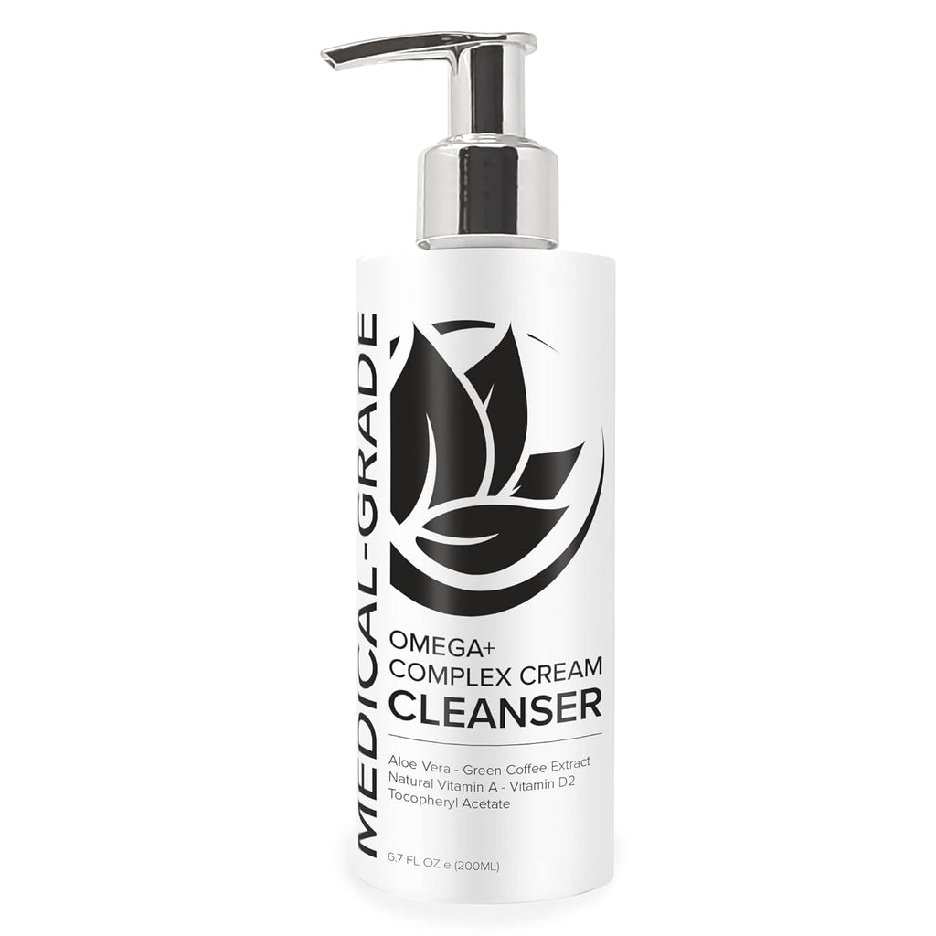 Omega+ Complex Cream Facial Cleanser, Daily Face Wash & Makeup Remover, All Skin Types, Omega 3 & 6, Retinyl, Green Coffee Extract & Aloe Vera, Paraben-Free & Vegan, 6.7 Fl Oz