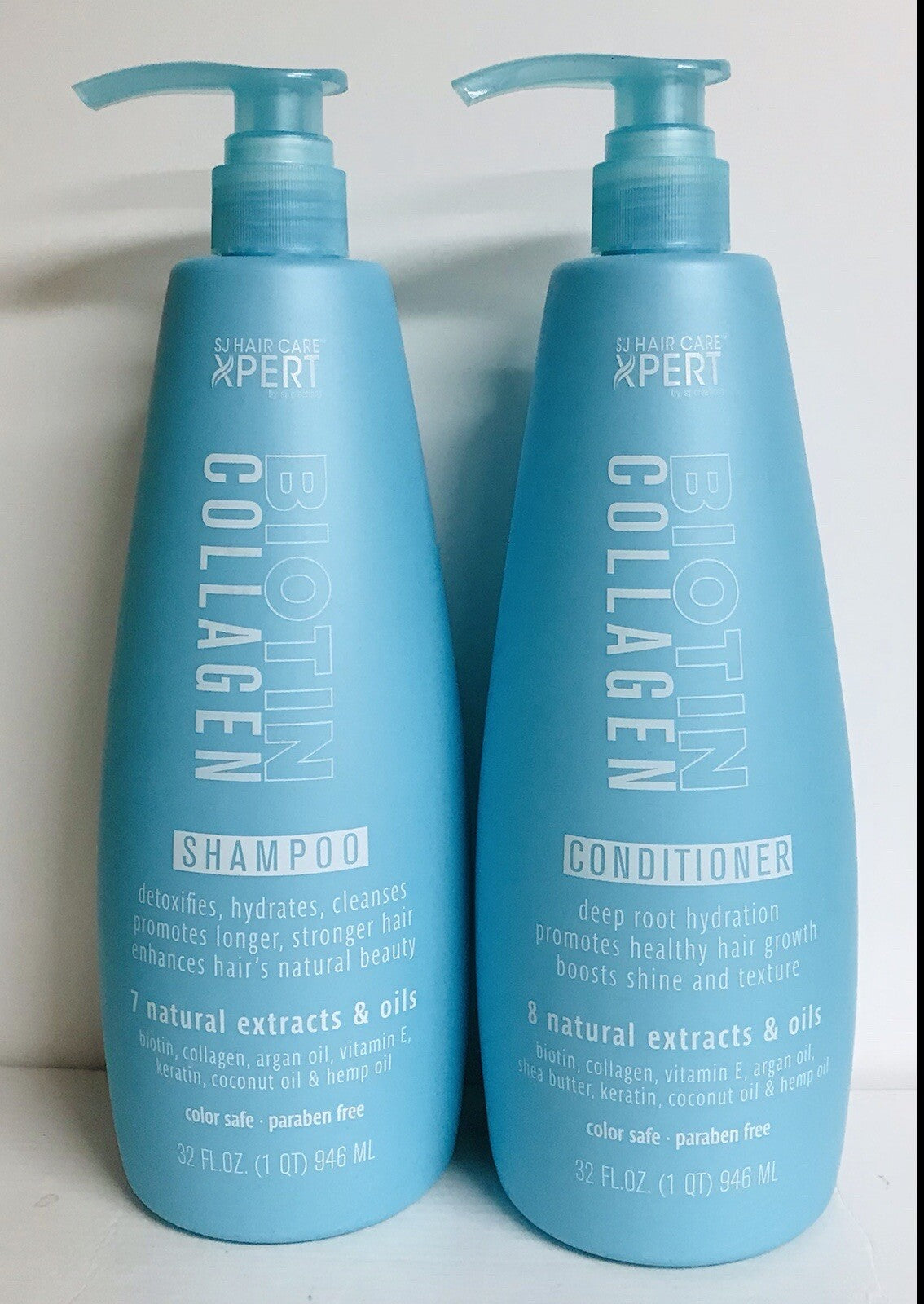 SJ Hair Care ~ Biotin & Collagen Deep Root Hydrating Shampoo & Conditioner 32 Oz