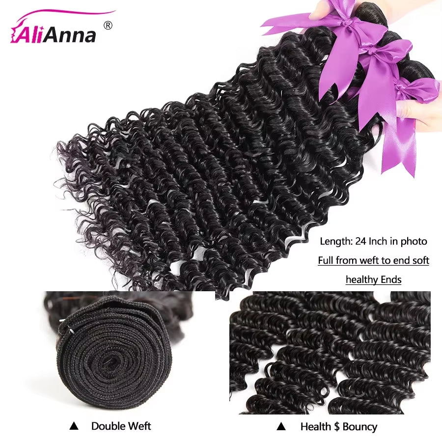 Deep Wave Bundles Human Hair 100% Real Human Hair Extensions Brazilian 20 22 24 Inch Deep Curly Bundles Human Hair Fast Shipping