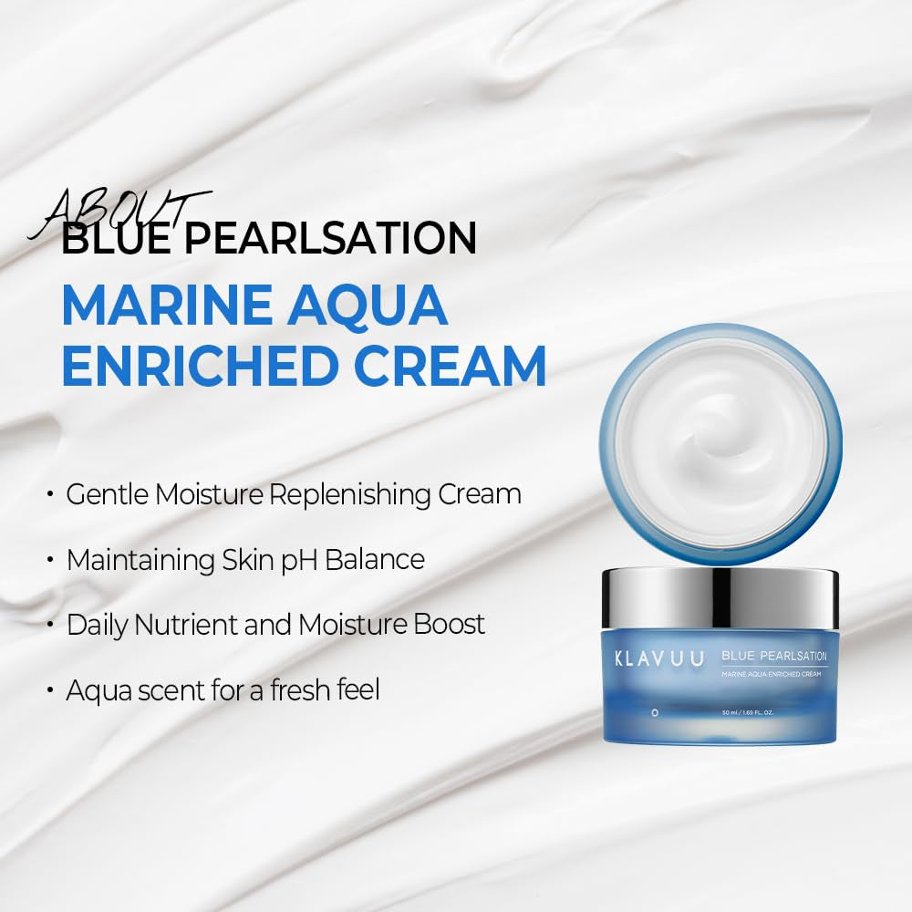 BLUE PEARLSATION MARINE AQUA ENRICHED CREAM - Hypoallergenic Deep Moisturizer with Apple Water for Nourished, Balanced Skin, Perfect for Sensitive Skin Seeking Hydration and Radiance – 1.69 Floz