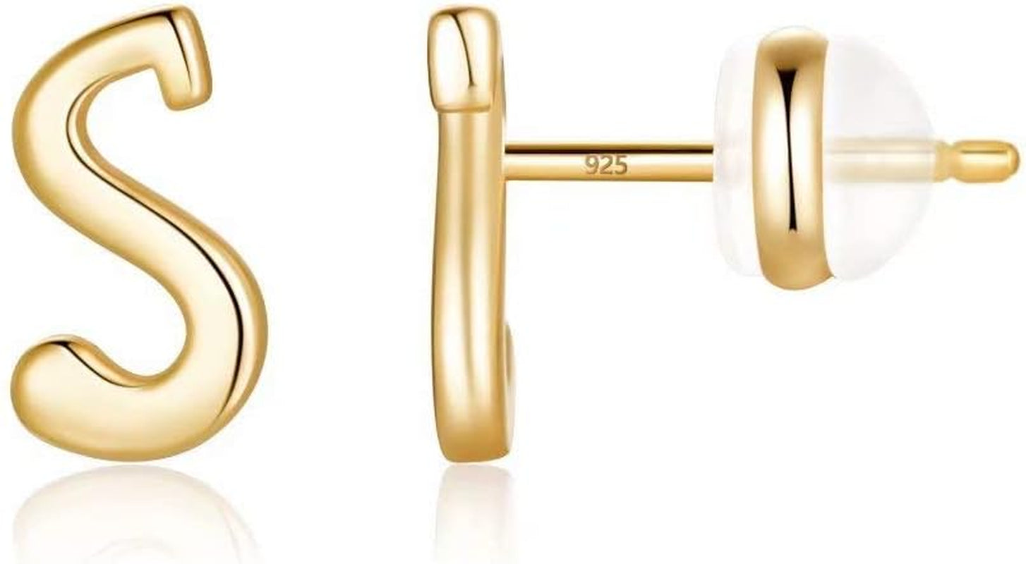 Sterling Silver Stud Earrings, 925 Sterling Silver Initial Stud Earrings Gold Plated Hypoallergenic Earrings for Women Sensitive Ears
