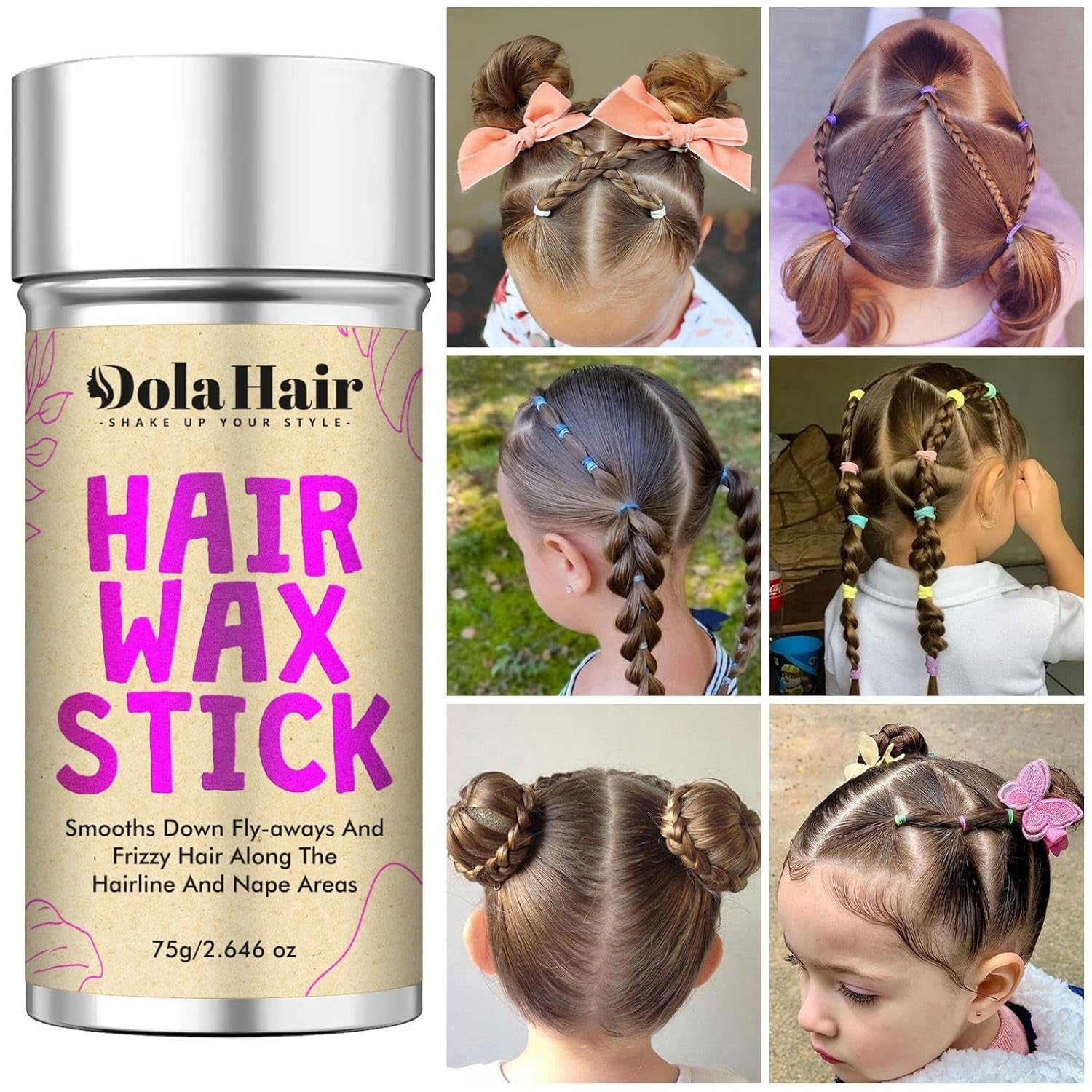 Portable Travel Hair Wax Stick - Slick Hair Pomade with Smoothing Brush for Women, Kids & Girls' Hair Styling