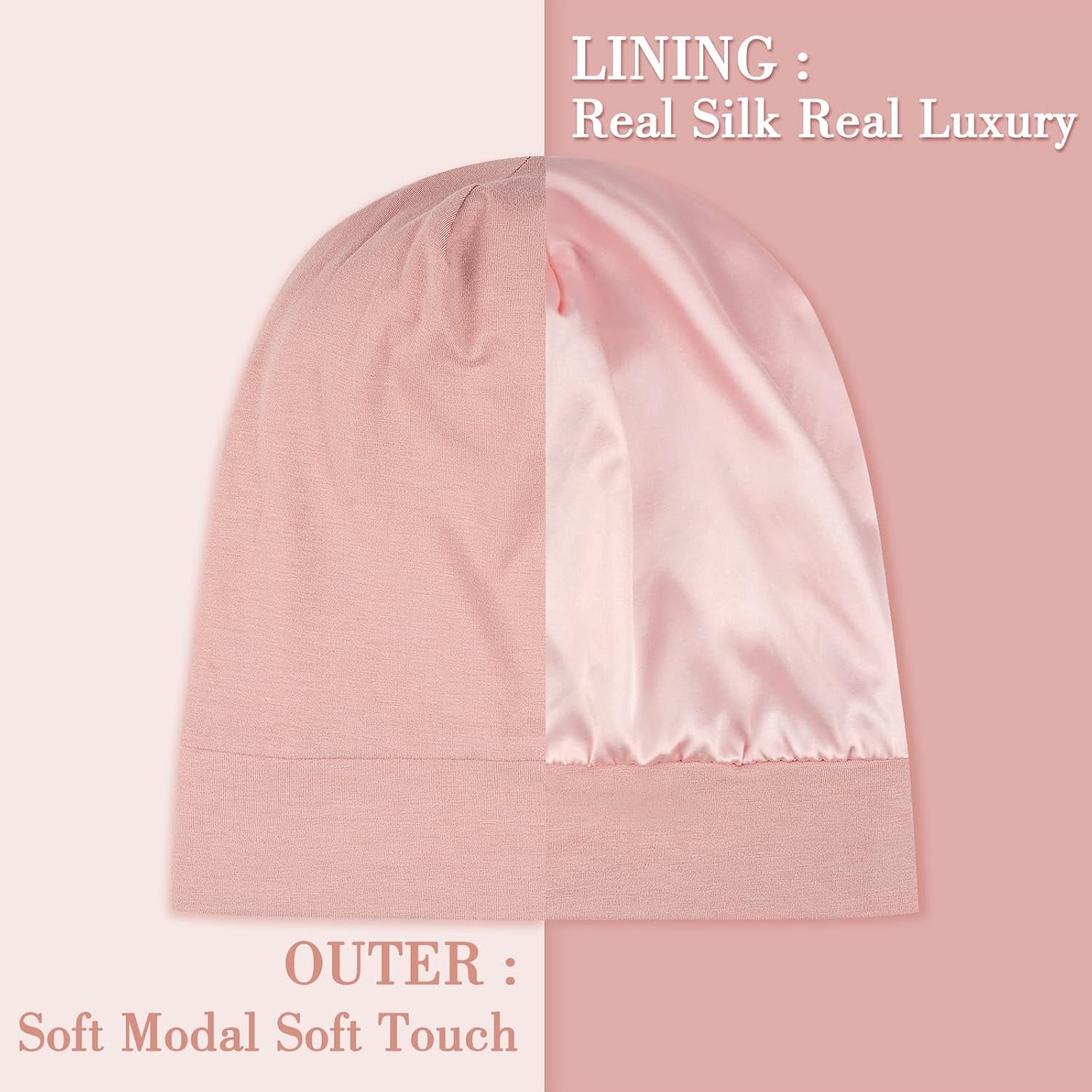Mulberry Silk Bonnet for Sleeping Women, Real Silk Sleep Cap for Curly Hair and Braids, Pure Head Wrap with Scrunchies, Pink