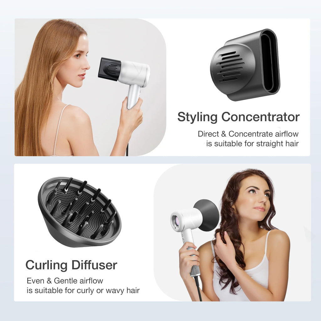 , 4 Temps & 3 Speeds High-Speed , Negative Ionic Blow Dryer with Magnetic Nozzle & Diffuser