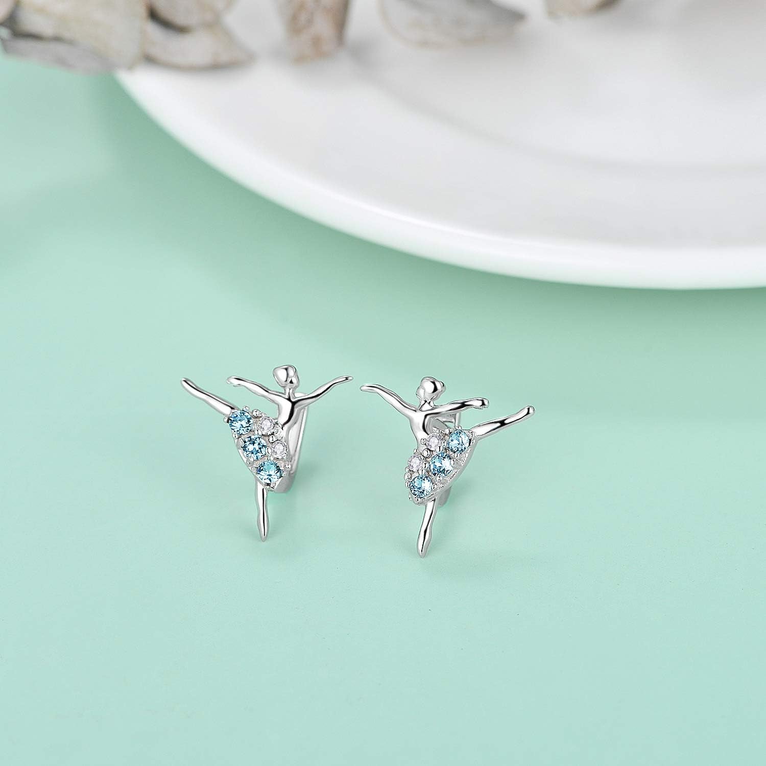 Ballerina Earrings 925 Sterling Silver Dancer Jewelry Embellished with Birthstone Crystals from Austria, Christmas Ballet Recital Themed Dancer Gifts for Women
