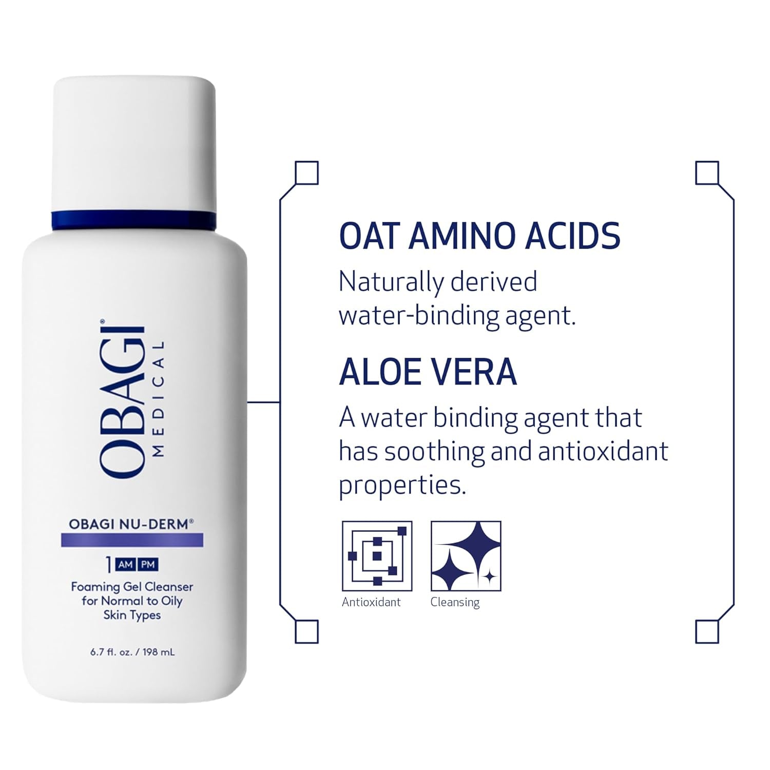 Obagi Nu-Derm Foaming Gel for Face – Hydrating Cleanser with Aloe Vera – Deep-Cleansing Foaming Facial Cleanser – for Normal to Oily Skin Types