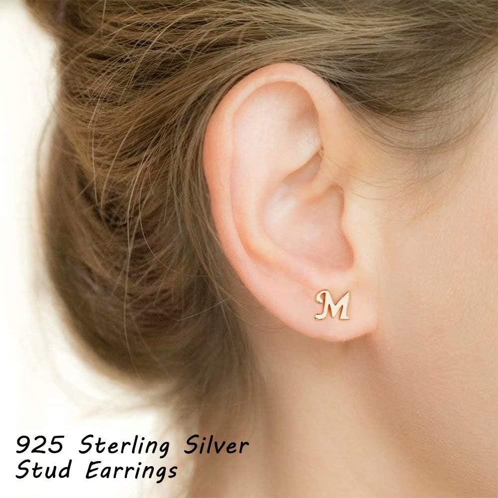 Sterling Silver Stud Earrings, 925 Sterling Silver Initial Stud Earrings Gold Plated Hypoallergenic Earrings for Women Sensitive Ears